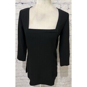 Boston Proper Modern Square Neck Black Long Sleeve Top Size Small